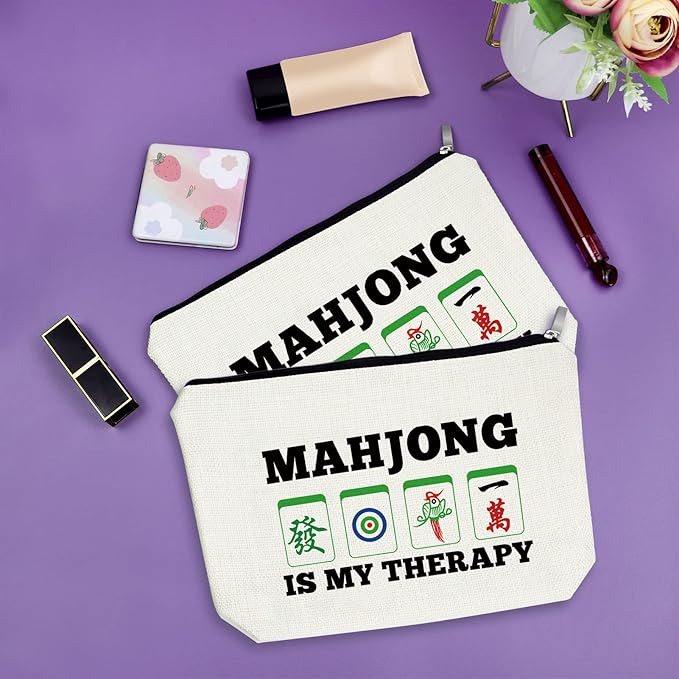 Sazuwu Mahjong Gifts for Women 2PCS Makeup Bag Gifts for Mahjong Players Mahjong Themed Gifts Cosmetic Bag Mahjong Gifts Funny Happiness Gifts for Mahjong Lover Retirement Gift Birthday