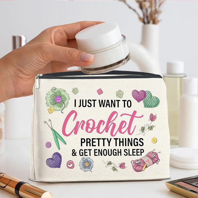 Funny Makeup Bag Crochet Gifts for Women, Knitting Gifts Crochet Lovers Gifts Cosmetic Bag Zipper Makeup Pouch