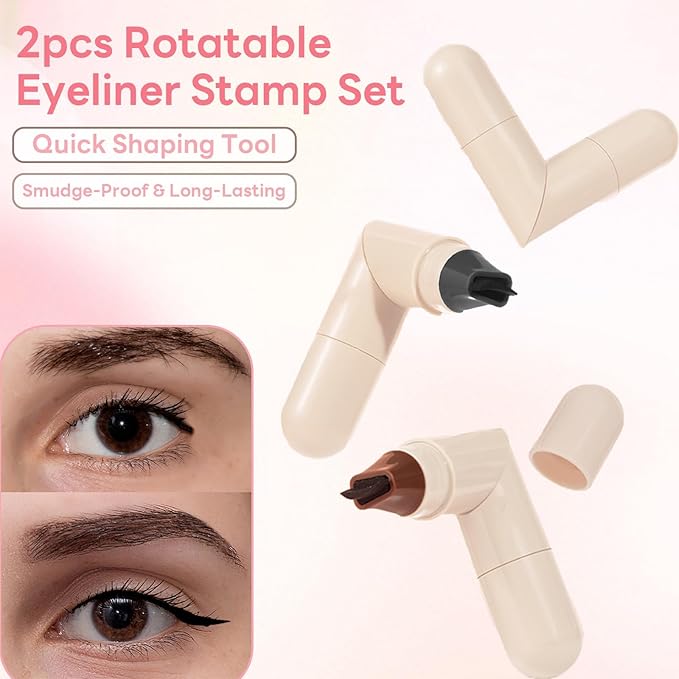 Two-piece Rotary Eyeliner Stamp Set - Quick Shaping Tool, Marks Left and Right Eyes, Smudge-Proof and Long-Lasting, Suitable for Beginners and Makeup Artists (Black & Brown& Gift box)