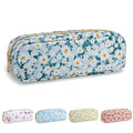 Waterproof Small Floral Pencil Case Makeup Bag for Purse,Cute Flower Pencil Pouch Preppy Nylon Makeup Brush Holder with Zipper,Girls Portable Storage Case for Work(Slim Green-Daisy)