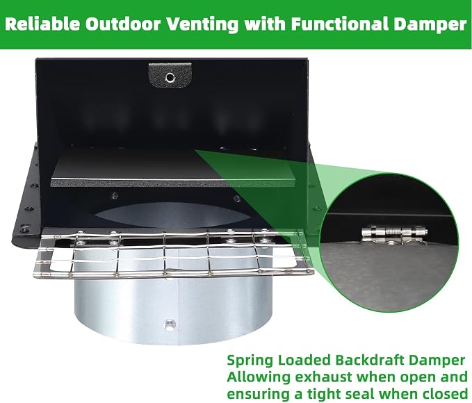 6 Inch Hooded Wall Vent with Mesh and Damper, 6in Dryer Vent Cover Outside - Image 4