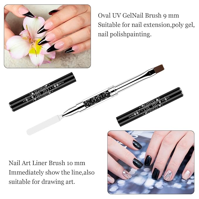 2 Pcs Double Ended Nail Builder Gel Brush, French Tip Brush Hard for Nails, Oval Gels Brushs Liner Brushs Nail Hard Gel for Design Nails Art & DIY Use