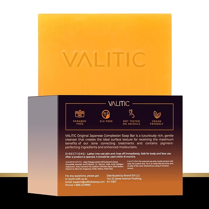 VALITIC Kojic Acid Vitamin C and Retinol Soap Bars with Turmeric for Dark Spot - Original Japanese Complex Infused with Collagen, Hyaluronic Acid, and Vitamin E (2 Pack)