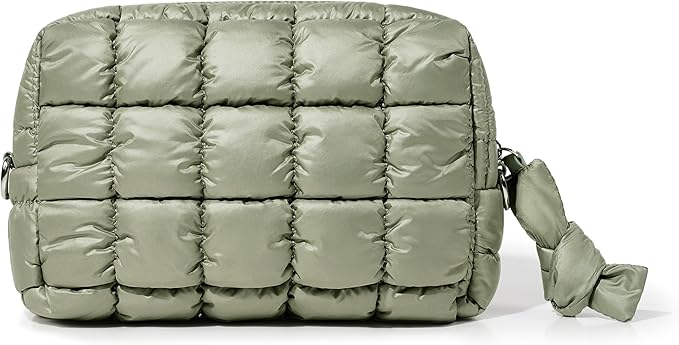 Yarnic Quilted Makeup Bag Cosmetic Bag, Travel Toiletry Bag for Women, Cute Makeup Bag Organizer Puffer Makeup Pouch (M, Sage Green)