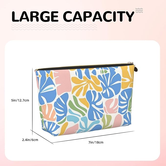 Womens Leather Makeup Bag Cosmetic Bag Travel Toiletry Bags Make Up Bags for Women Adult (Boho-Coral 1)