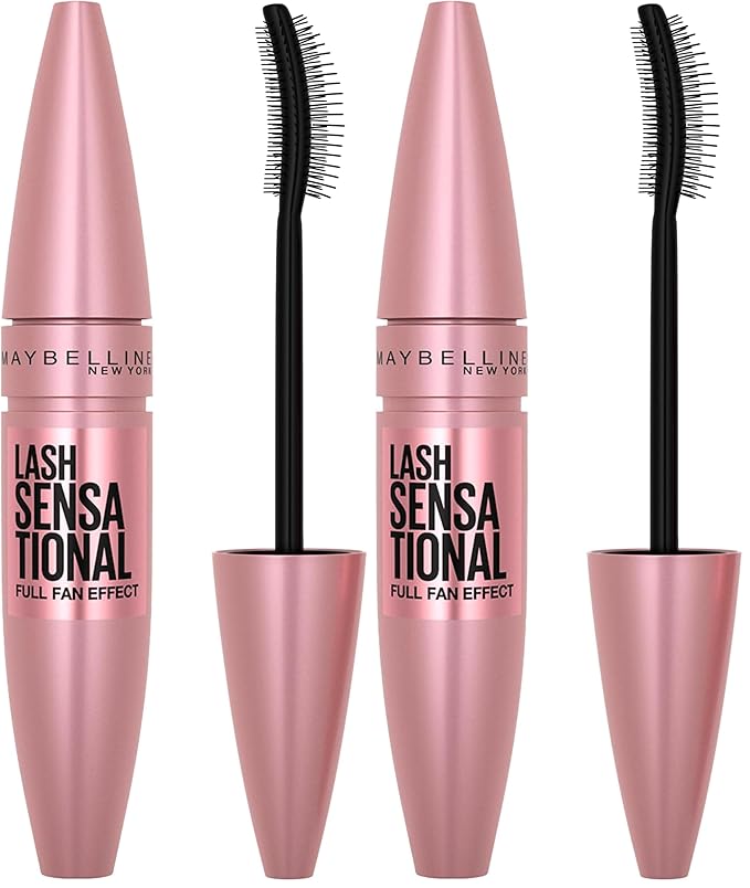 Maybelline Lash Sensational Mascara, Lengthening and Volumizing | Very Black | Washable | Full Fan Effect | Pack of 2
