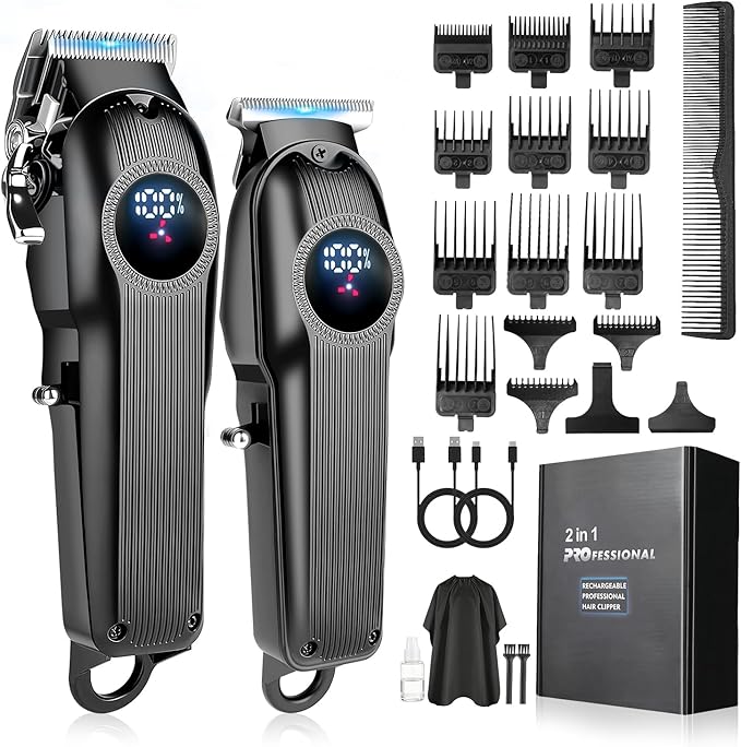 Hair Clippers for Men Professional Clippers and Trimmers Set, Cordless Hair Clippers, Haircutting Machine with LED Display for Barber Mens Grooming Kit