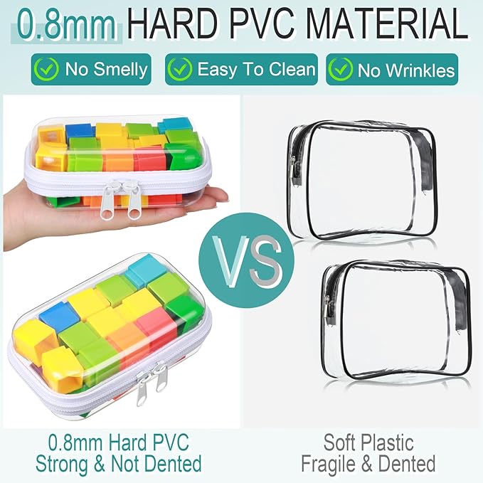 Sanwuta 6 Pcs Clear Hard Zipper Case Hard Plastic Zipper Pouches Makeup Bag Pencil Pouches Transparent Cases for Snacks Plastic Storage Organizer Box for Travel(White,5 x 3 x 2 Inch)