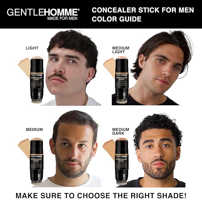 Gentlehomme - Concealer Stick - Men’s 2-in-1 Concealer & Brush - For Blemishes, Dark Circles, Scars, Acne & Uneven Skin Tones - Natural Finish - All Skin Types - Vegan - Dark - 1 Stick