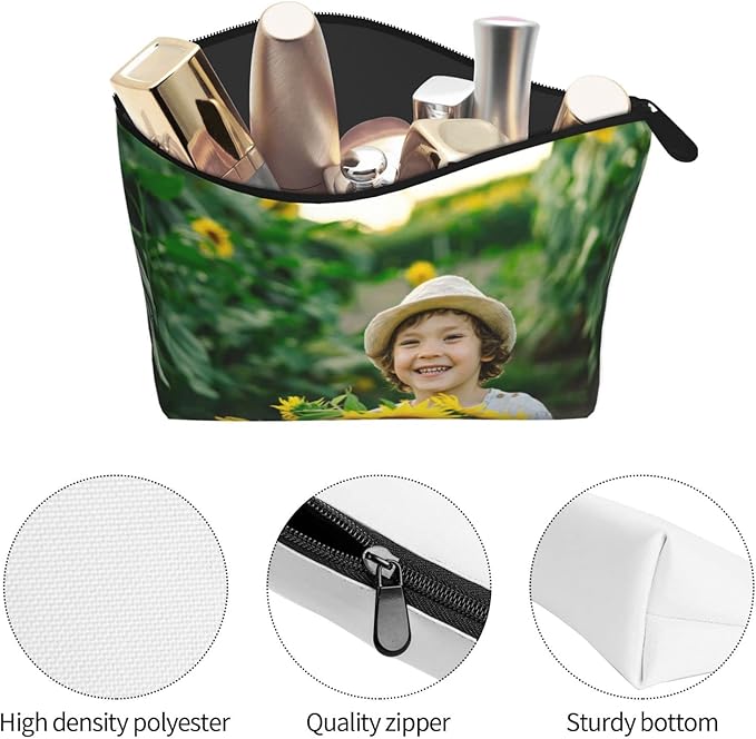 Personalized Makeup Bag, Custom Name Survival Bags, Travel Makeup Pouch for Wedding, Birthday, Mother's Day Gift Add Your Photo or Text Design Cosmetic Bag (Trapezoidal)