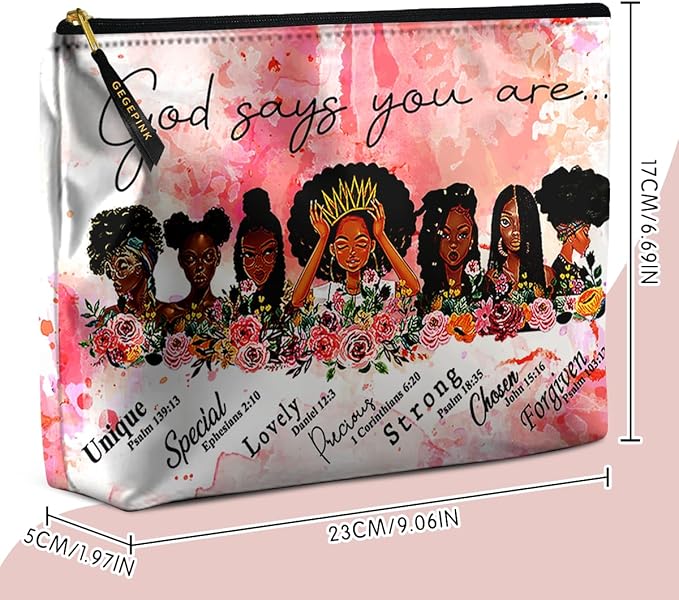 Cute Makeup Bag for Purse Waterproof Cosmetic Bags for Women Funny Smooth Zipper Travel Toiletry Pouch 10X8 Inches-African American Afro Makeup pouch