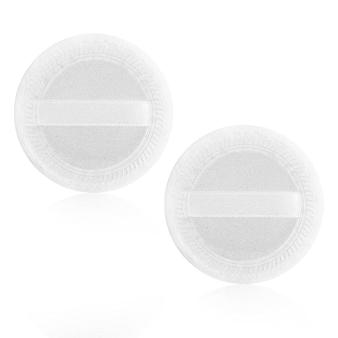 Sibba Powder Puff 2PCS Cotton Cosmetic Face Makeup Velour Powder Pads with Ribbon for Loose and Foundation Round White Dry Puff Suitable for Eyeshadow Blush Concealer and etc.