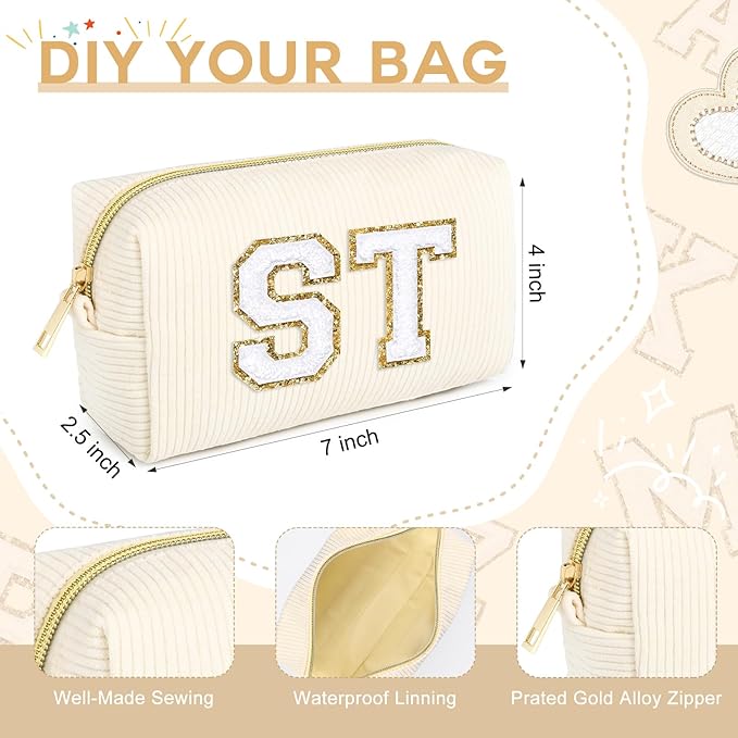 SOIDRAM 6PCS Bridesmaid Proposal Gifts Corduroy Beige makeup bag bulk for Wedding Party Favors Bachelorette party decorations Toiletry Organizer Bag Cosmetic Case Gift