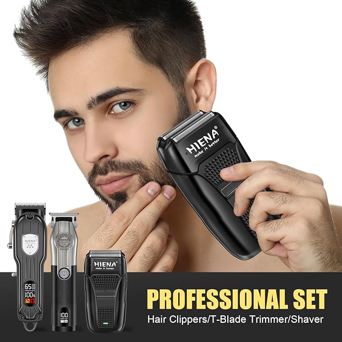 HIENA PRO Hair Clippers for Men Professional Cordless Hair Clippers Electric Beard Trimmer and Foil Shaver Set Home Hair Cutting Kit Type-C Rechargeable for Barber Clippers with LED Display