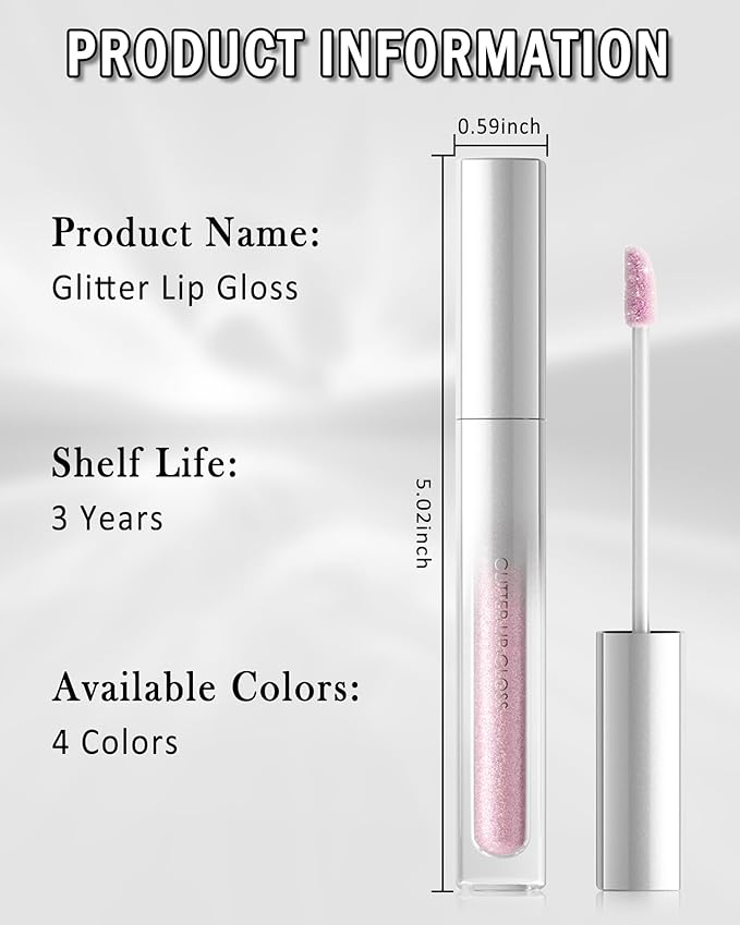 Glitter Sheer Silver Lip Gloss, Matte Metallic Shimmer Non-Stick Lip Gloss,Long-Lasting Waterproof Smudge Proof Liquid Lipstick Lipgloss,Sparkle Diamond Lip Tint Stain, Makeup Gift for Women Girl-01