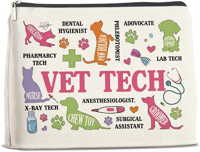 Vet Tech Gifts Veterinary Technician Makeup Bag Best Veterinarian Gifts for Woman, Funny Vet Tech Gift Cosmetic Bag Zipper Makeup Pouch