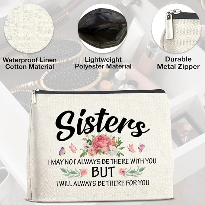 Sisters Gifts Makeup Bag, Gifts for Bestie Best Friend Sister Christmas Birthday, Sisters Cosmetic Bag Zipper Makeup Pouch