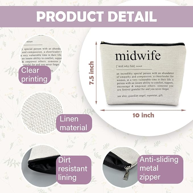 Midwife Doula Gifts, Midwife Definition Makeup Bag Gifts for OBGNY Doctors Nurses, Pediatrician Obstetrician, Gynecologist Midwife Appreciation Gifts for Women, Midwife Cosmetic Bag Pouch