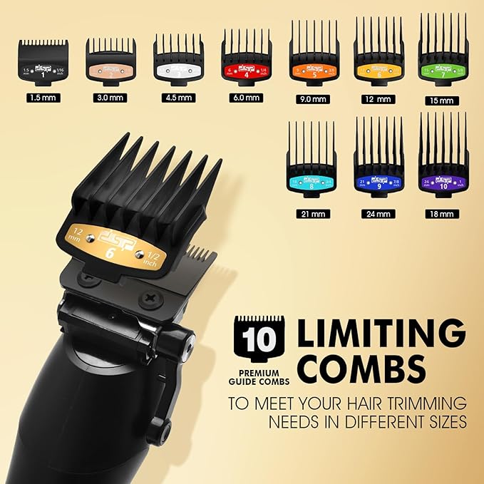 DSP Hair Clipper for Men Professional, Cordless DLC Coated Ceramic Blade, Five-Speed Adjustable 9000RPM, Hair Cutting Tool for Barbers, with Indicator Light Plug and Play, Black