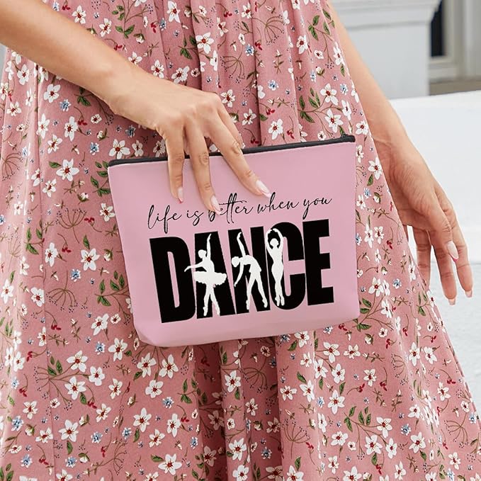 fkovcdy Dance Bag, Ballet Makeup Bag, Dance lover Gifts, Cute Small Cosmetic Bag, for dancing dancer recital gift birthday Christmas graduation travel Gifts. pink