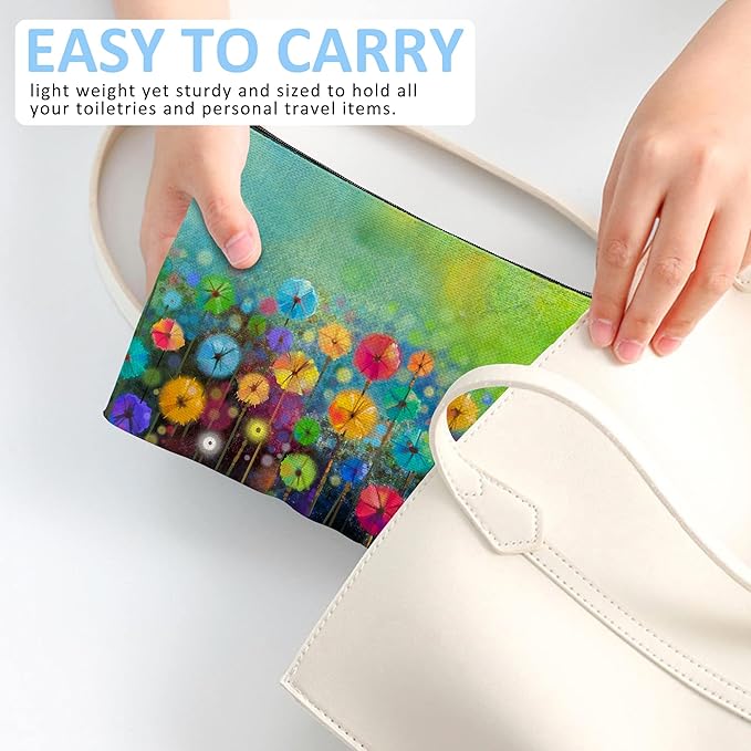 Floral Watercolor Painting Cosmetic Bag Mini Portable Travel Toiletry Bag Organizer Makeup Brushes Aesthetic Accessories Waterproof Storage Bag for Women