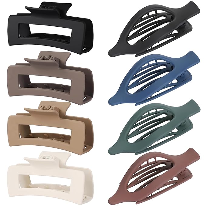 Hair Clips for Women 4.3 Inch Large Hair Claw Clips 8 pcs Square Claw Clips & Flat Hair Clips for Thick or Thin Hair French Concord Hair Barrettes Alligator Hair Accessories for Women (Dark Colorful)
