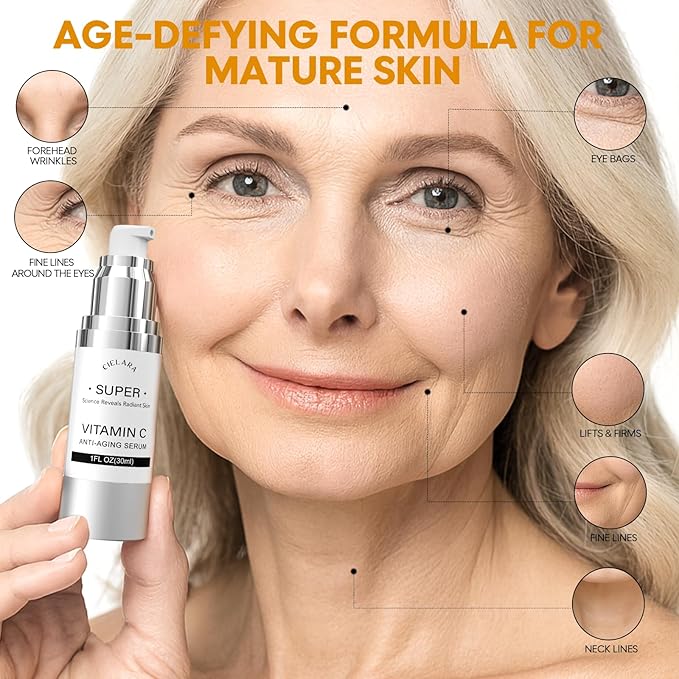 Super Vitamin C for Women, 20% Vit C Anti Aging & Wrinkle Retinol Face Serum With Hyaluronic Acid, Vitamin E, Caffeine, Peptides For Face Fine Lines Wrinkle Dark Spots Brightening -1 Fl Oz