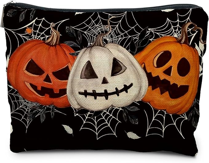 Halloween Makeup Bag, Halloween Gifts for Women Her Girlfriend, Halloween Spider Pumpkin Cosmetic Bags for Women, Dark Academia Makeup Pouch, Horror Makeup Bag