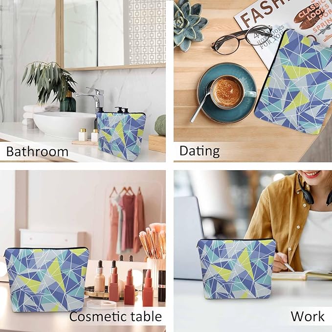 Woman Makeup Bag Triangle, Geometric Stripe Triangle Makeup Bags Travel Cosmetic Bags Toiletry Makeup Organizer Pencil Pouch Make Up Cosmetic Bag For Owners Lady Birthday Gifts