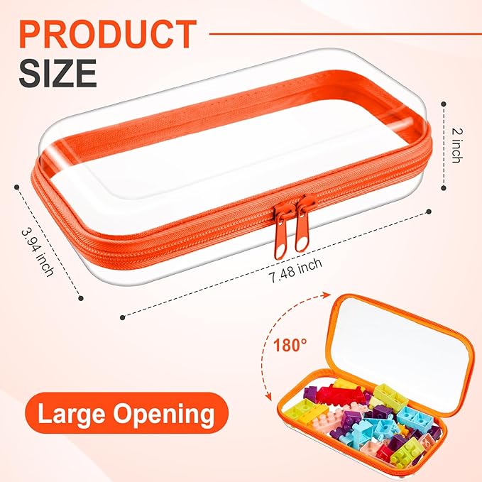 Hoolerry 4 Pcs Hard Clear Zipper Case Makeup Bags Plastic Pencil Pouch Transparent Storage Box Containers for Cosmetics, Snacks, Building Blocks, Puzzles(Fluorescent,7.5 x 3.9 x 2 in)