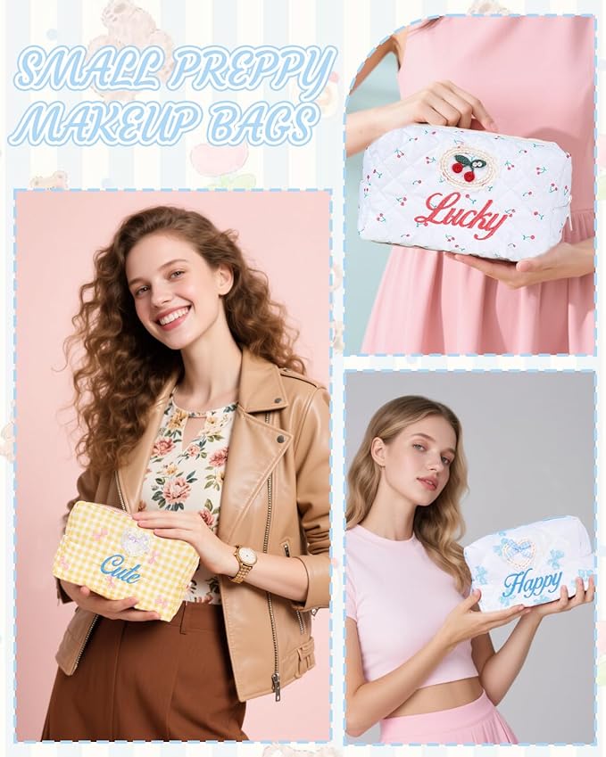 Van Fan & Shi Personalized Square Makeup Bag for Women, Customized Monogrammed Quilted Make Up Bags for Christmas (Personalized Square Makeup Bag)