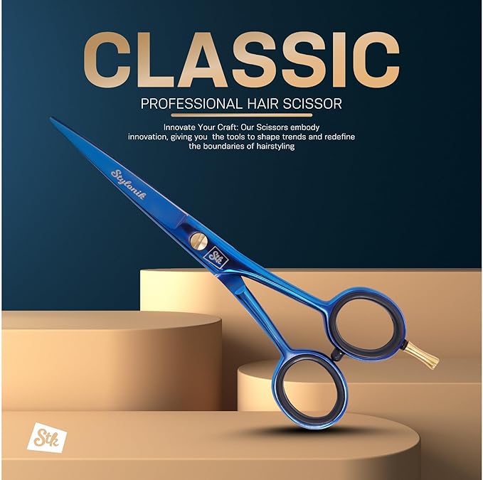 Hair Cutting Scissors-Professional Hairdressing Scissors for Women,Men,Hair Stylists,Salon,Barber- 6.5-Inch Stainless Steel Hair Scissors with Finger Rest (Classic Scissor Blue Titanium)