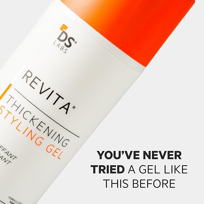 DS Labs Revita Hair Styling Gel for All Hair Types - Medium Hold, Volumizing & Thicker Looking Finish, With Ginseng, Zinc & Caffeine, Water Based, No Flakes or Residue, 3.4 Fl Oz