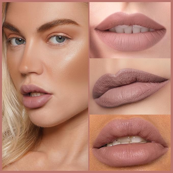 Oulac Matte Liquid Pink Nude Lipstick for Women 3PCS, Pink Nude Lip Stain Long Lasting Waterproof, No Transfer, Creamy High Pigmented Formula with Rose Oil, Vegan & Cruelty-Free (M16+M19+M24)