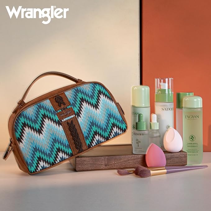 Montana West Wrangler Makeup Bag for Women Small Cosmetic Toiletry Bags Western Make Up Pouch Durable Cute Travel Purse, Jean Blue
