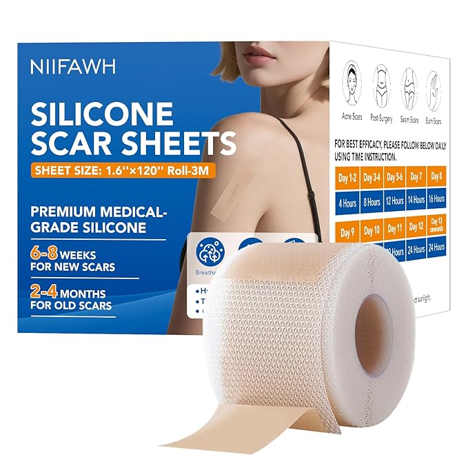 Silicone Scar Sheets, Silicone Scar Tape(1.6"x 120" Roll-3M) - Reusable, Soft & Medical Grade Adhesive Tape for Old & New Scars, C-Section, Surgery, Keloid & Acne Scars