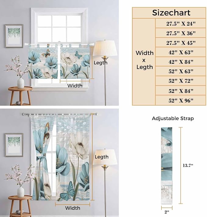Spring Floral Bedroom Curtains 72 Inch Length, Window Curtains Tab Top - Image 8