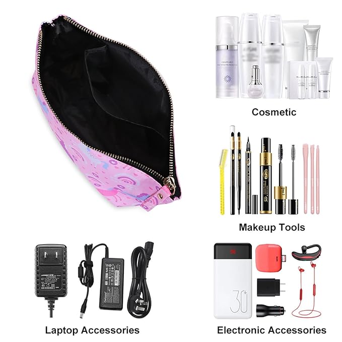 Large Makeup Bag for Women Zipper Pouch Travel Cosmetic Organizer Animal Print, Unicorn