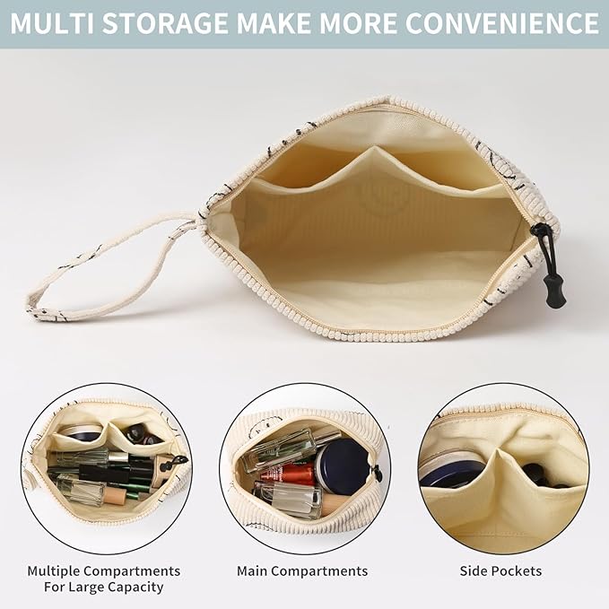 Makeup bag set small Cosmetic bag for women purse Corduroy Organizer with interior Pockets,cute Pencil zipper Pouch travel Toiletry Bag with handle(Tulip Purple)
