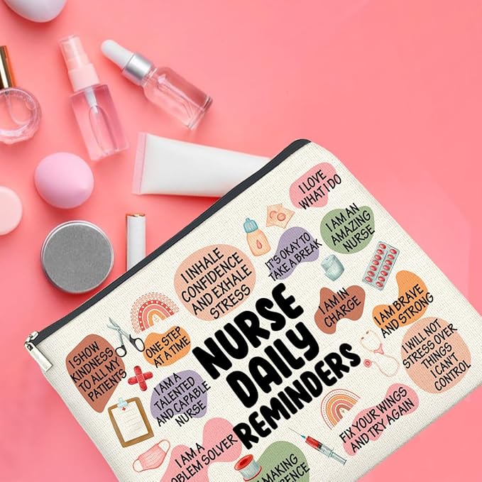 Nurse Gifts Makeup Bag, Inspirational Gifts for New Nurse Practitioner, Daily Reminders Zipper Makeup Pouch