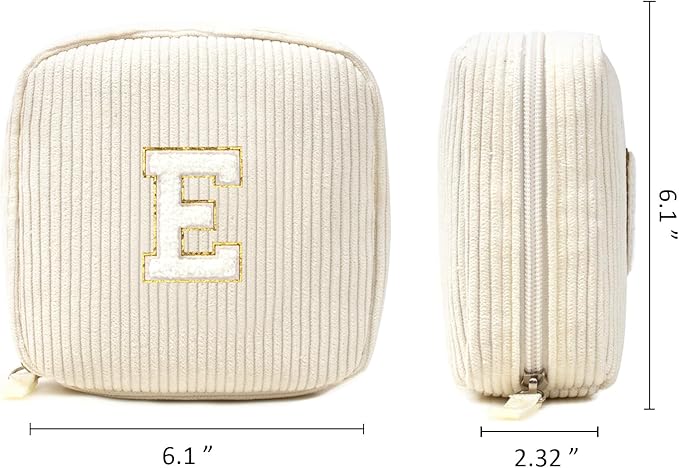 LETGO Birthday Gifts for Women Small Personalized Initial Monogram Makeup Bag,Preppy Corduroy Makeup Bags Travel Toiletry Bag Cute Pouch Purse for Her Mom Girlfriend Wife Sister Teacher Bridesmaid