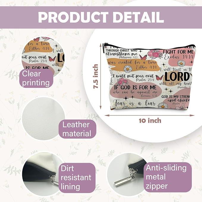 Bible Christian Makeup Bag, Scripture Cosmetic Leather Bag Pouch, Christian Gifts for Women Faith, Bible Verse Gifts, Religious Christian Gifts for Women(PU)