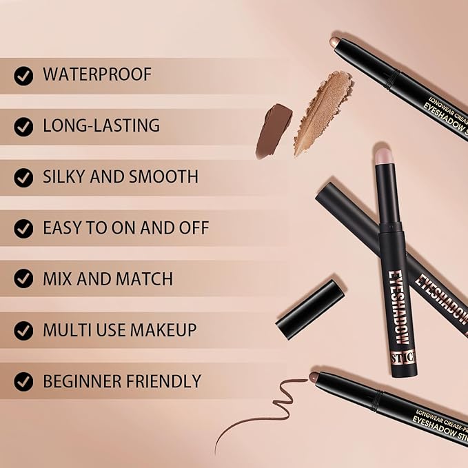 Matte Cream Eyeshadow Stick, Waterproof Eye Shadow Stick, Long-Lasting and Blendable High Pigmented Single Eyeliner Makeup for Women, 19 Light Taupe