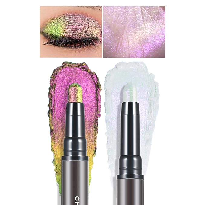 CHARMACY Multichrome 2 in 1 Cream Eyeshadow Stick, Waterproof Eye Brightener Highlighter Stick Makeup, High Pigmented, Smudge-Proof, Vegan & Cruelty-Free (#902)