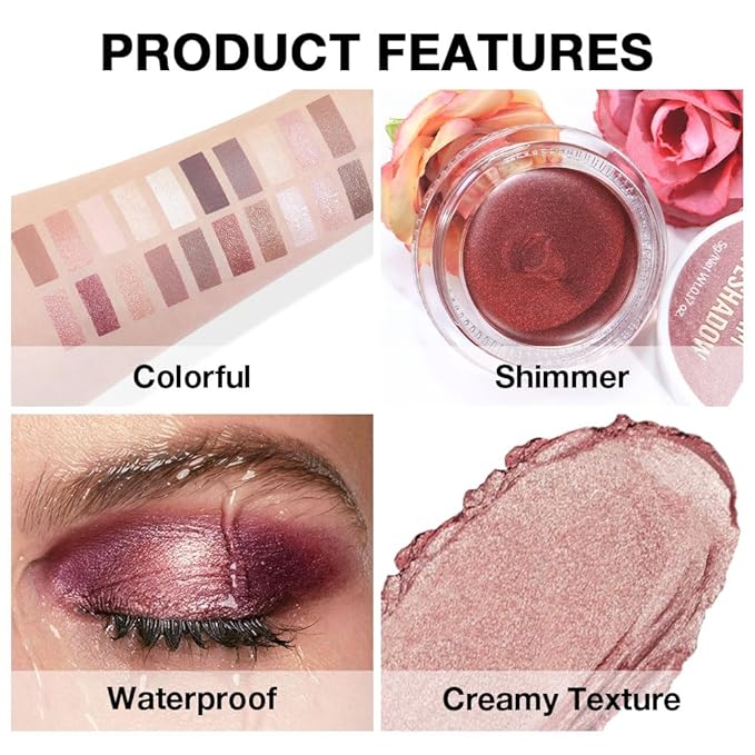 Single Cream Eye Shadow,Antique Rose Shimmer Glitter Natural Nude Monochrome Eyeshadow Palette,Waterproof,Long Lasting Naturing-Looking,Vegan & Cruelty-Free,R02