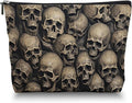 Makeup Bag Travel Cosmetic Bags Small Makeup Case Waterproof Zipper Pouch for Women Girls 7X9inches - Array of Human Skulls in A Dark Setting