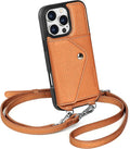LUCKYCOIN Crossbody Wallet Phone Case for iPhone 16 Pro,100% Genuine Leather Wallet Phone Case with Expandable Flip Card Holder,Phone Purse for Women with Adjustable Removable Strap - Pebble Brown