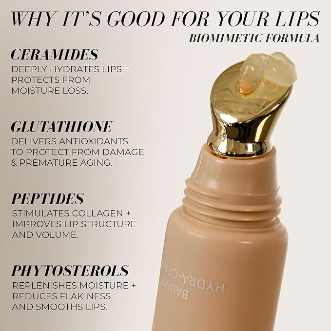 Fitglow Beauty Ceramide Hydra-Balm Lip Gloss | Hydrating Lip Serum with Peptides & Glutathione | Plumping & Anti-Aging Lip Skincare | Dry & Chapped Lip Repair | Vegan & Cruelty-Free | 12g - Bubbles