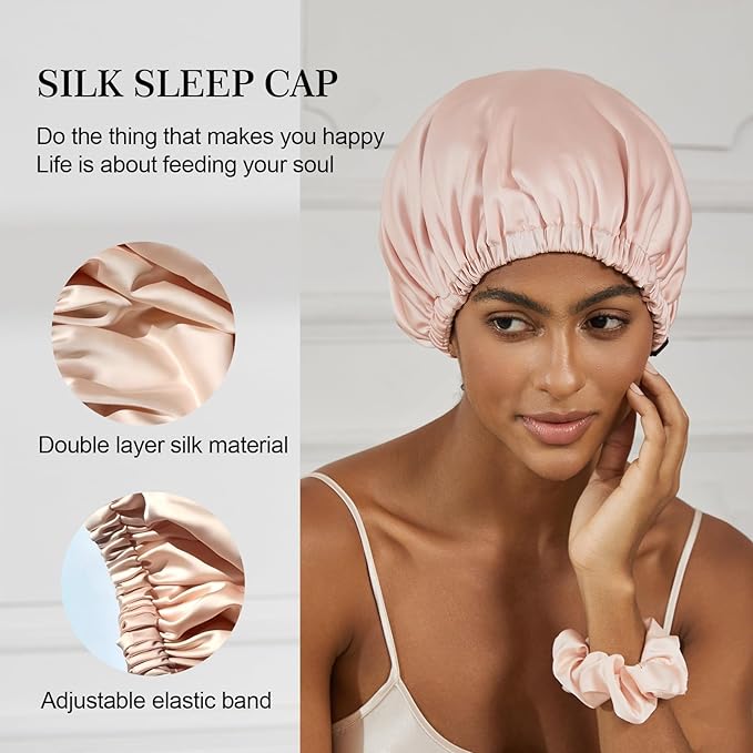 Satin Bonnet Silk Bonnet for Sleeping Women Double Layer Hair Bonnet Wrap Sleep Cap Gifts for Women Curly Hair