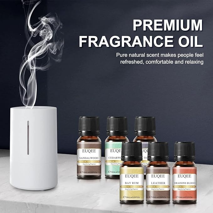 EUQEE 6PCS Fragrance Oils for Men, Men's Pubs Gift Set Premium Fragrance Oils -10ml-Leather, Sweet Tobacco（New Name-Honeyed Haze）, Dragons Blood, Sandalwood, Bay Rum, Cedarwood (Men's Pubs)